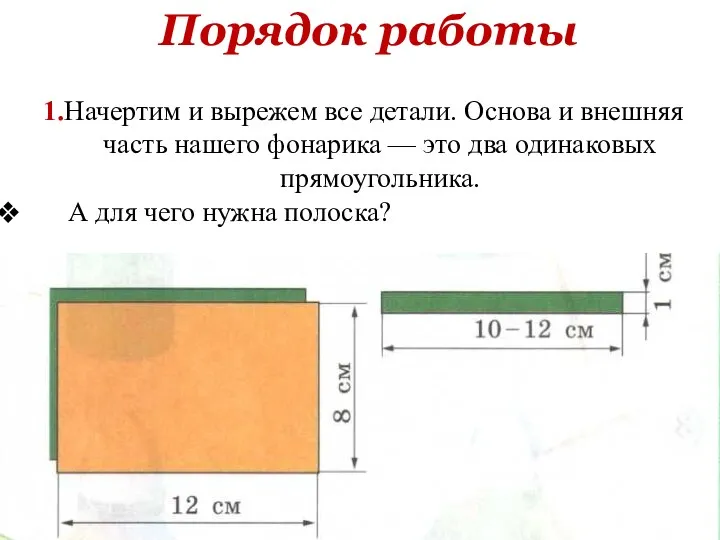 Порядок работы 1.Начертим и вырежем все детали. Основа и внешняя