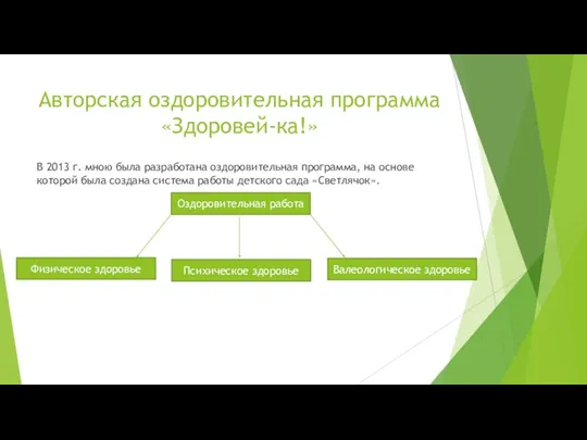 Авторская оздоровительная программа «Здоровей-ка!» В 2013 г. мною была разработана