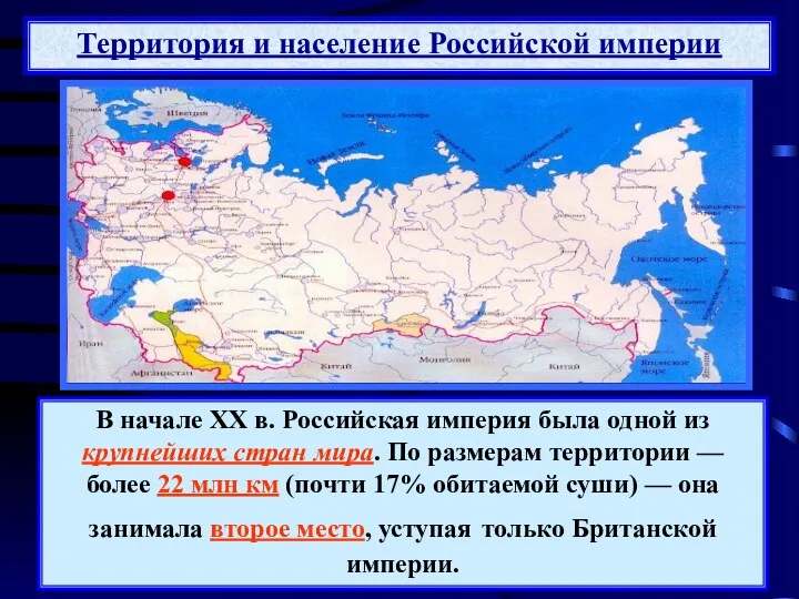 Территория и население Российской империи В начале XX в. Российская