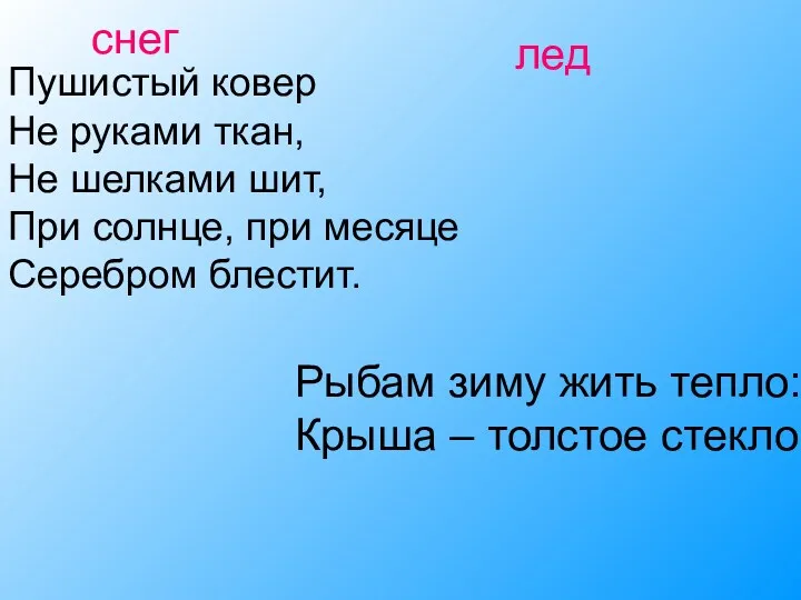 Пушистый ковер Не руками ткан, Не шелками шит, При солнце, при месяце Серебром