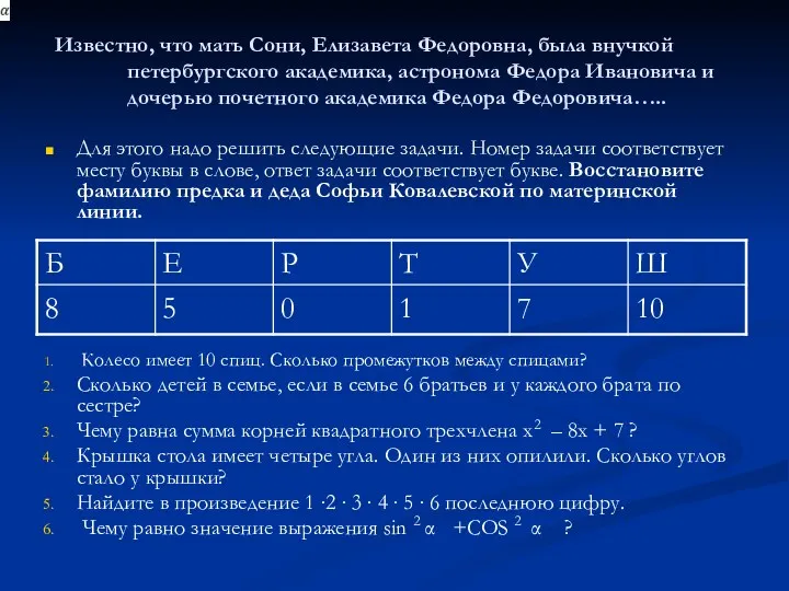 Известно, что мать Сони, Елизавета Федоровна, была внучкой петербургского академика,