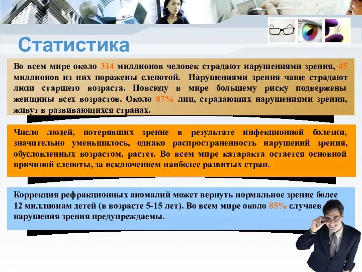 Статистика Во всем мире около 314 миллионов человек страдают нарушениями