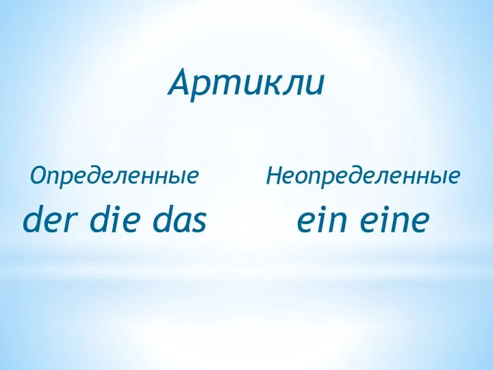 Артикли Определенные Неопределенные der die das ein eine