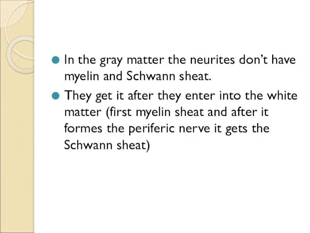 In the gray matter the neurites don’t have myelin and