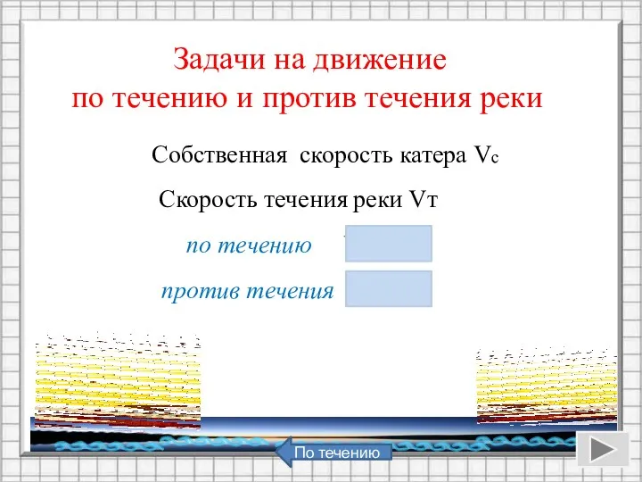 Задачи на движение по течению и против течения реки Собственная