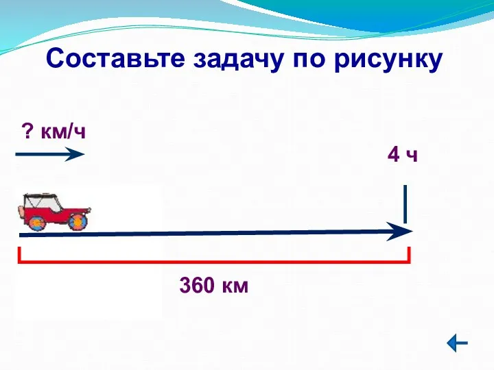 360 км 4 ч ? км/ч Составьте задачу по рисунку