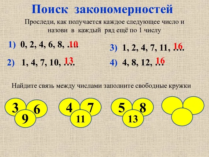 Поиск закономерностей Проследи, как получается каждое следующее число и назови