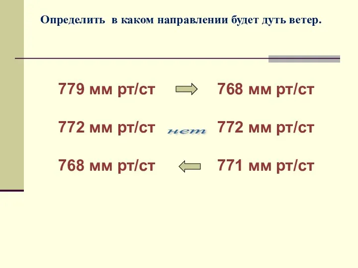 Определить в каком направлении будет дуть ветер. 779 мм рт/ст