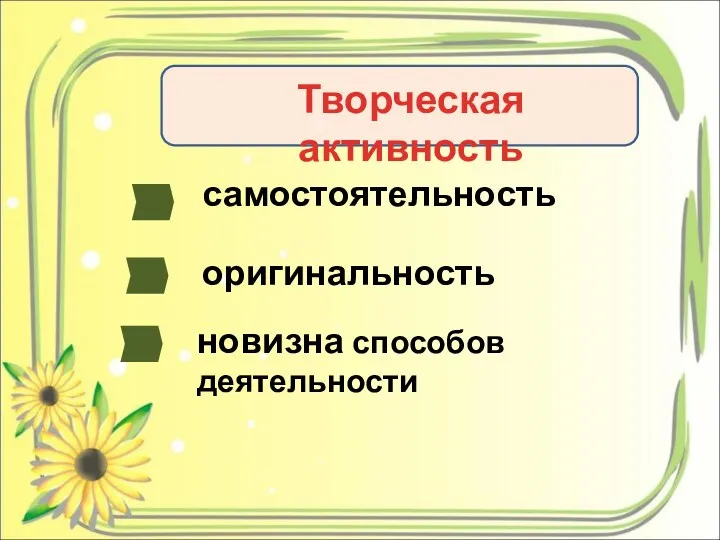 Творческая активность самостоятельность новизна способов деятельности оригинальность