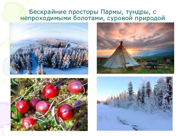 Бескрайние просторы Пармы, тундры, с непроходимыми болотами, суровой природой