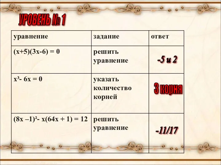 УРОВЕНЬ № 1 -5 и 2 3 корня -11/17