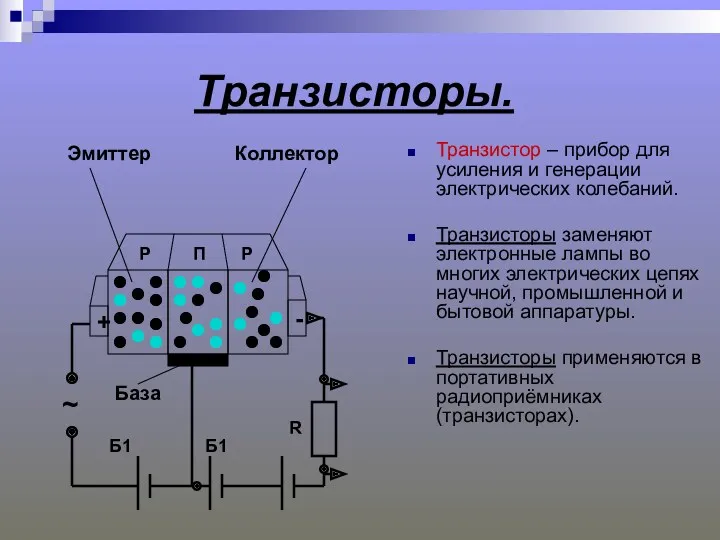 Транзисторы. ~ Транзистор – прибор для усиления и генерации электрических