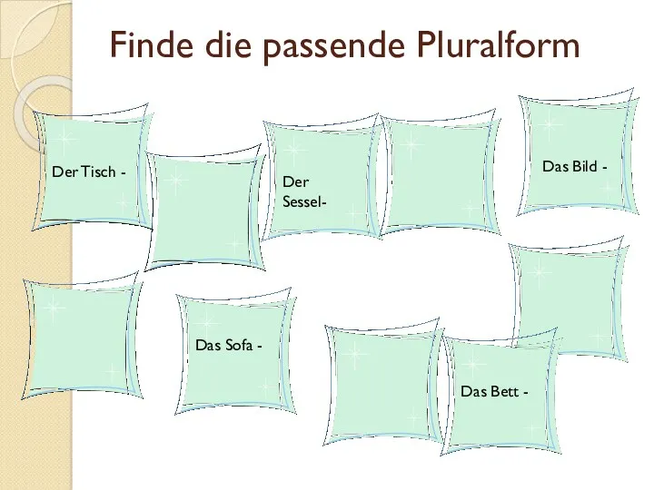 Finde die passende Pluralform Der Tisch - Der Sessel- Das