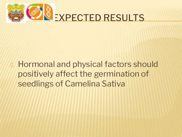 EXPECTED RESULTS Hormonal and physical factors should positively affect the germination of seedlings of Camelina Sativa