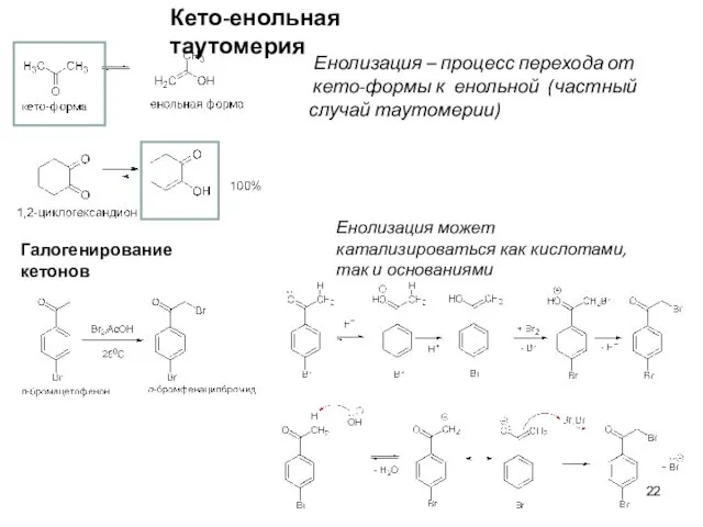 Кето-енольная таутомерия Енолизация – процесс перехода от кето-формы к енольной