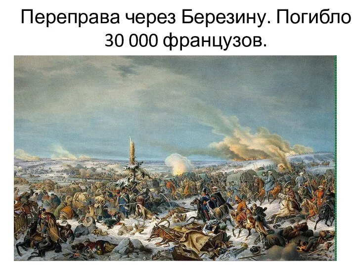 Переправа через Березину. Погибло 30 000 французов.