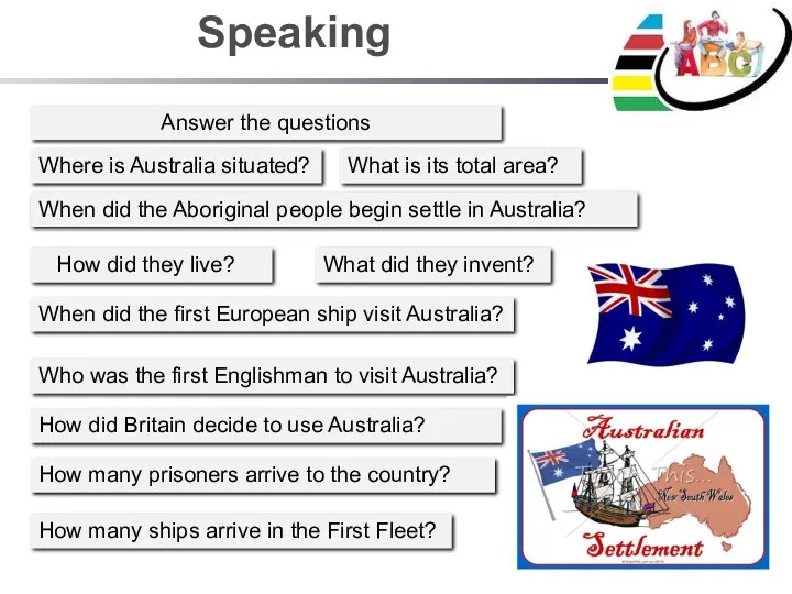 Speaking Answer the questions Where is Australia situated? When did