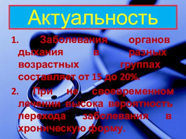 Актуальность 1. Заболевания органов дыхания в разных возрастных группах составляет