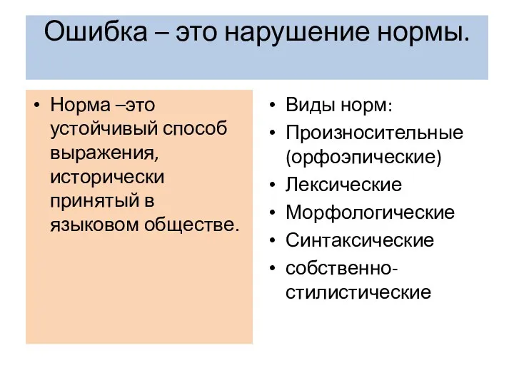 Ошибка – это нарушение нормы. Норма –это устойчивый способ выражения,