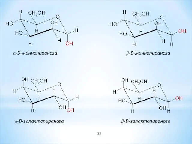 α-D-маннопираноза β-D-маннопираноза α-D-галактопираноза β-D-галактопираноза