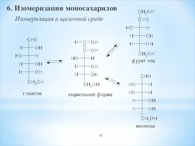 6. Изомеризация моносахаридов Изомеризация в щелочной среде