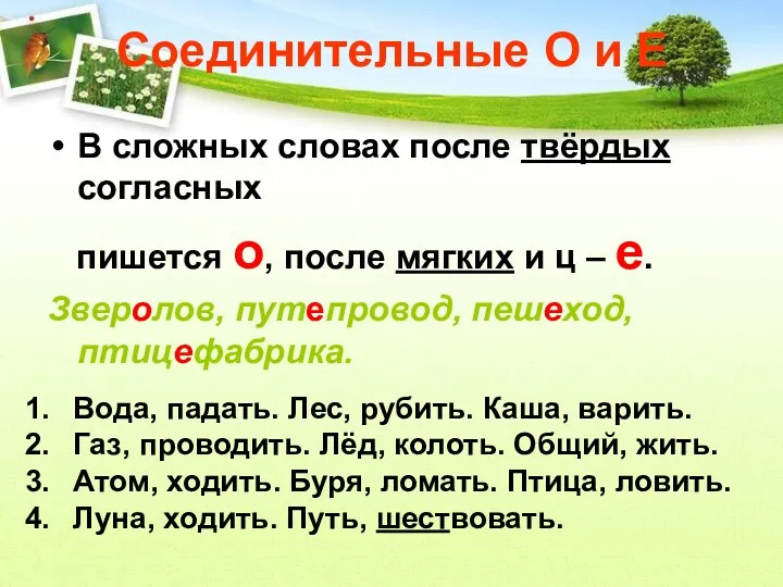 Соединительные О и Е В сложных словах после твёрдых согласных