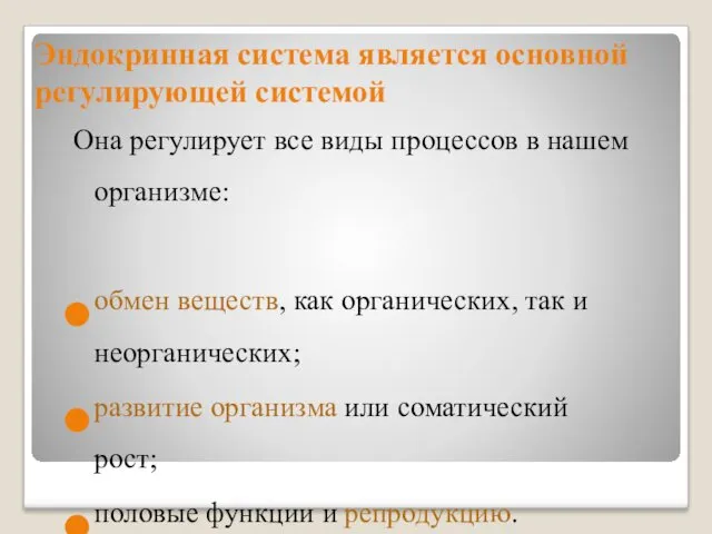 Эндокринная система является основной регулирующей системой Она регулирует все виды