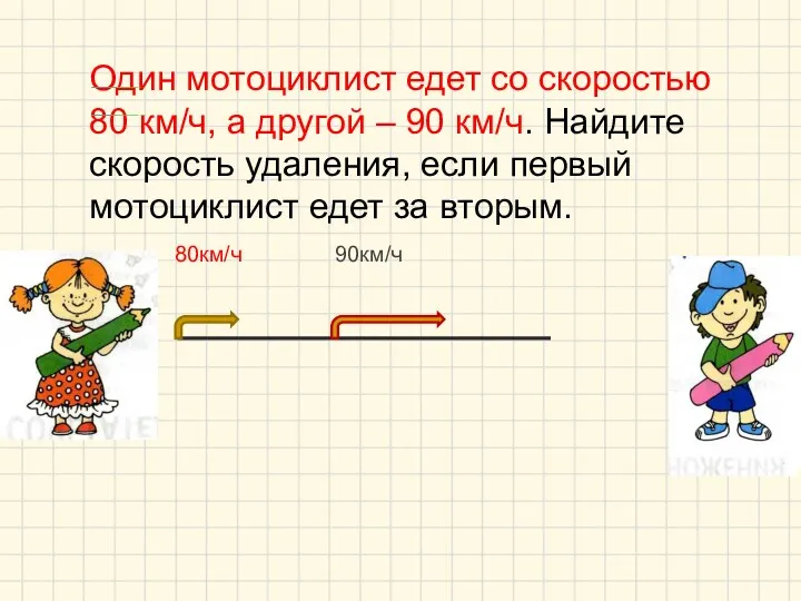 Один мотоциклист едет со скоростью 80 км/ч, а другой –