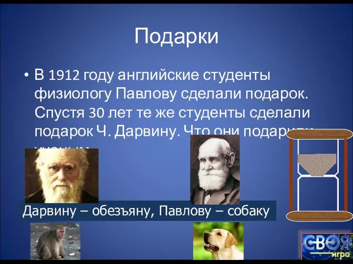 Подарки В 1912 году английские студенты физиологу Павлову сделали подарок.