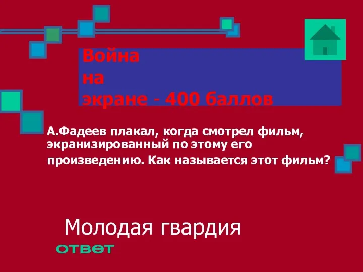 Война на экране - 400 баллов А.Фадеев плакал, когда смотрел