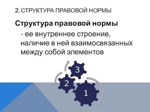 2. СТРУКТУРА ПРАВОВОЙ НОРМЫ Структура правовой нормы - ее внутреннее