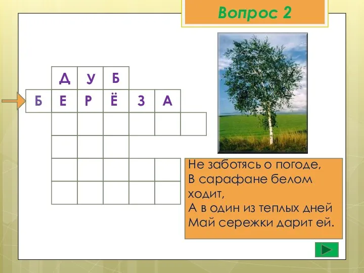 Вопрос 2 Д У Б Не заботясь о погоде, В