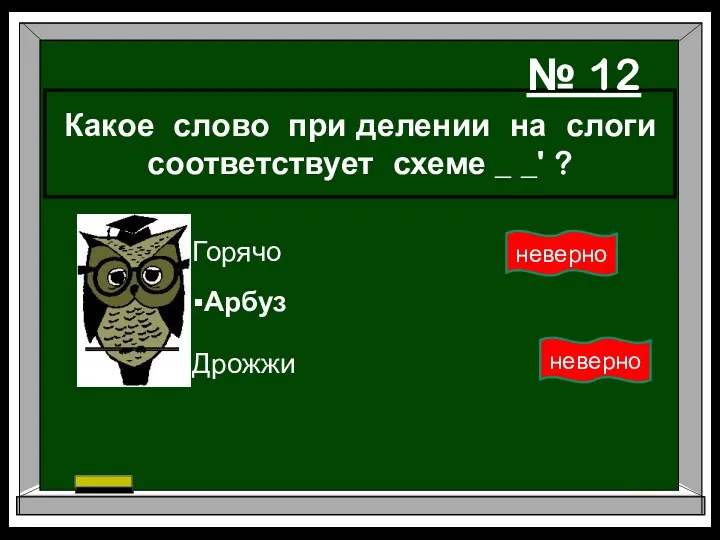 Какое слово при делении на слоги соответствует схеме _ _'