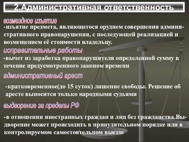 2.Административная ответственность возмездное изъятие -изъятие предмета, являющегося орудием совершения админи-