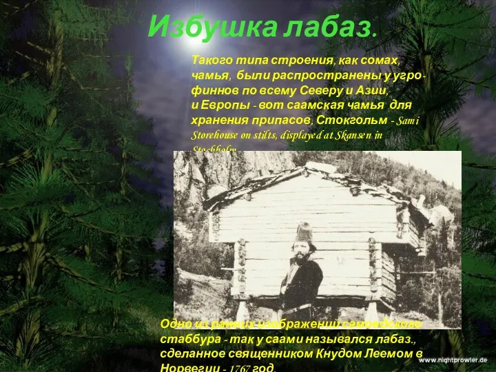 Избушка лабаз. Такого типа строения, как сомах, чамья, были распространены