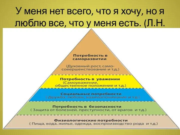 У меня нет всего, что я хочу, но я люблю все, что у меня есть. (Л.Н.Толстой)