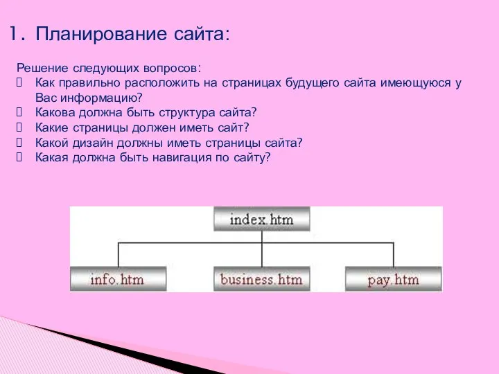 Планирование сайта: Решение следующих вопросов: Как правильно расположить на страницах