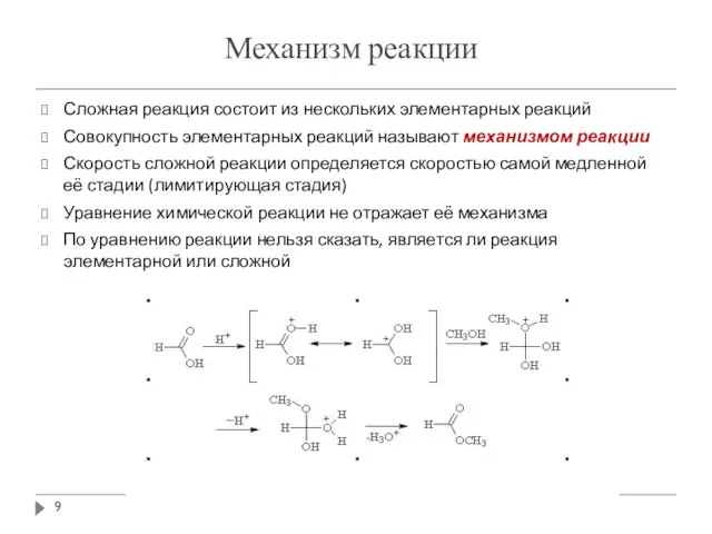 Механизм реакции Сложная реакция состоит из нескольких элементарных реакций Совокупность