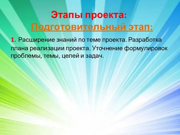 Этапы проекта: Подготовительный этап: 1. Расширение знаний по теме проекта.