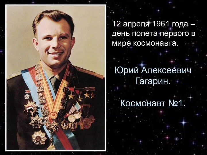 Юрий Алексеевич Гагарин. Космонавт №1. 12 апреля 1961 года – день полета первого в мире космонавта.