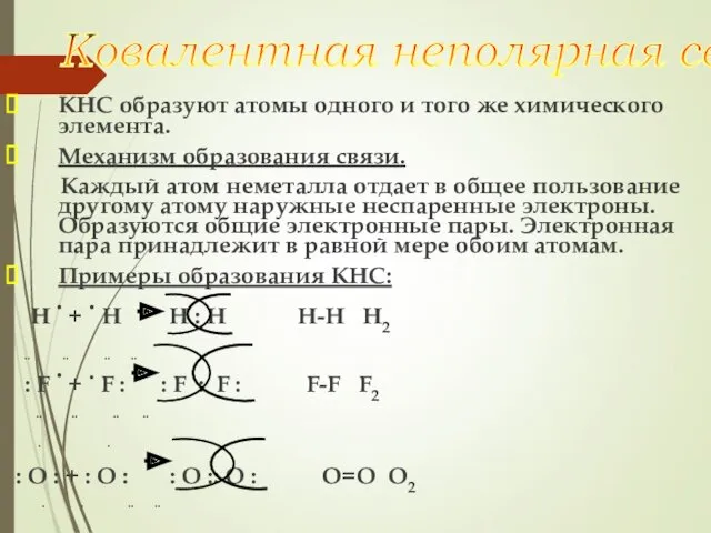КНС образуют атомы одного и того же химического элемента. Механизм образования связи. Каждый