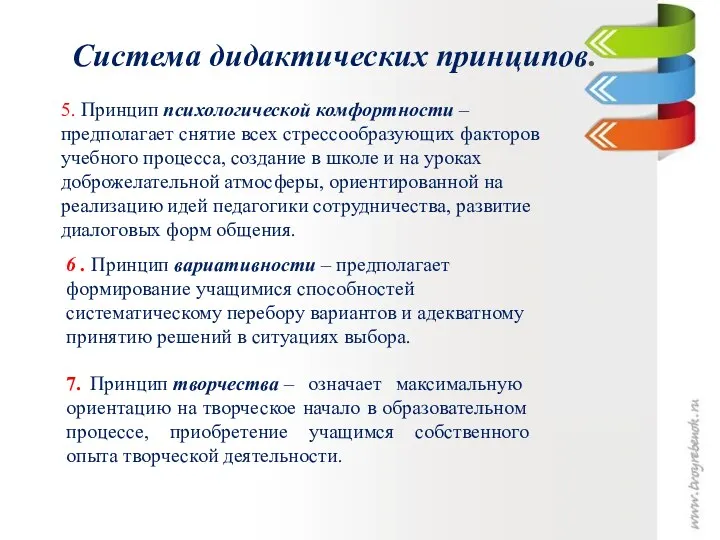 Система дидактических принципов. 6 . Принцип вариативности – предполагает формирование