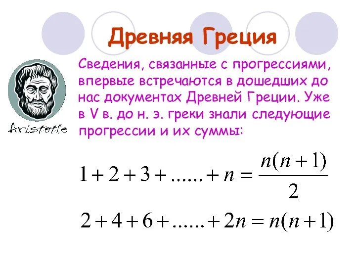 Сведения, связанные с прогрессиями, впервые встречаются в дошедших до нас