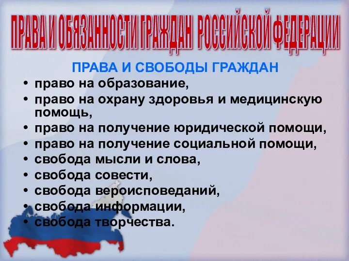 ПРАВА И СВОБОДЫ ГРАЖДАН право на образование, право на охрану