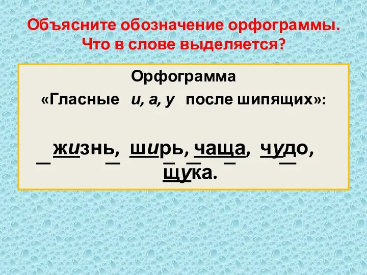 Объясните обозначение орфограммы. Что в слове выделяется? Орфограмма «Гласные и,