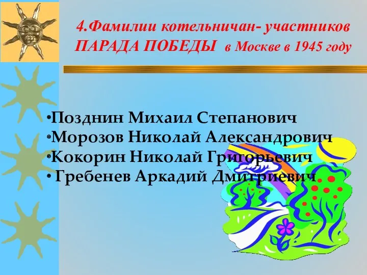 4.Фамилии котельничан- участников ПАРАДА ПОБЕДЫ в Москве в 1945 году