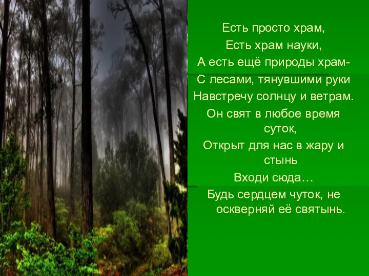 Есть просто храм, Есть храм науки, А есть ещё природы