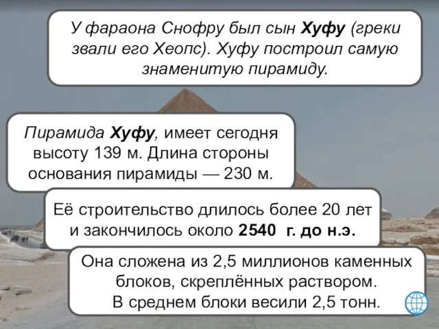 У фараона Снофру был сын Хуфу (греки звали его Хеопс).