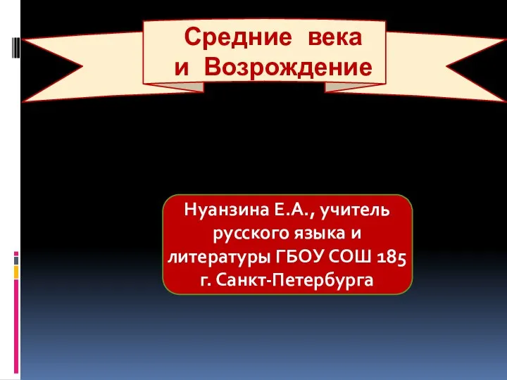 Средние века и Возрождение Нуанзина Е.А., учитель русского языка и литературы ГБОУ СОШ 185 г. Санкт-Петербурга