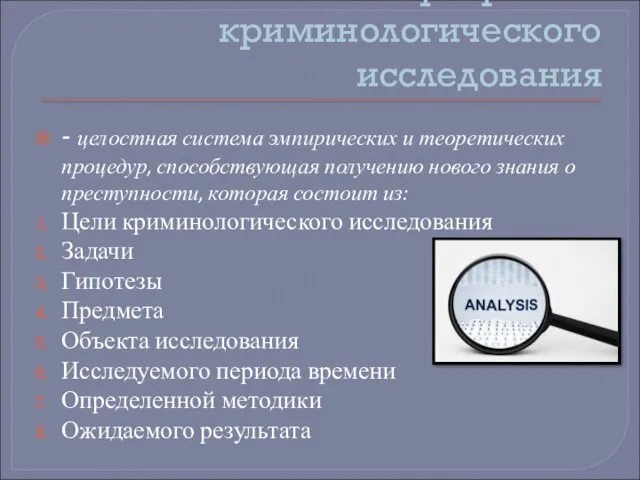 Программа криминологического исследования - целостная система эмпирических и теоретических процедур,